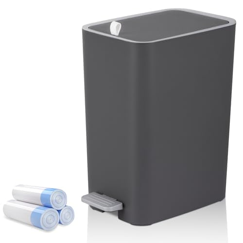 rejomiik Small Bathroom Trash Can with Lid, 2.1 Gallon Step Garbage Can with Handle, Slim Mini Wastebasket Bin for Bedroom, Office, Dorm, Dark Gray - color: Dark Gray, size: 2.1 Gallon
