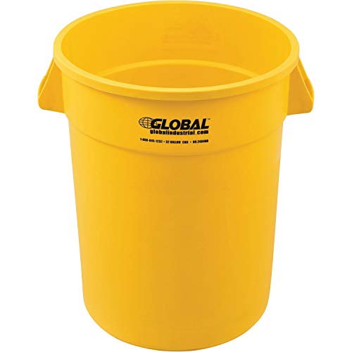 Global Industrial Commercial Round Trash Can, 32 Gallon Capacity, Plastic Garbage Can, Indoor and Outdoor Utility Trash Can, Yellow, 21-3/4"W x 27-1/2"H, No Lid - color: Yellow