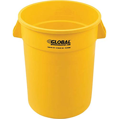 Global Industrial Commercial Round Trash Can, 32 Gallon Capacity, Plastic Garbage Can, Indoor and Outdoor Utility Trash Can, Yellow, 21-3/4"W x 27-1/2"H, No Lid - color: Yellow