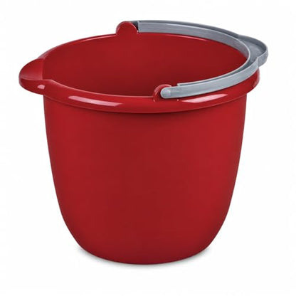 Large 10-Qt Easy Pour Pail with Comfort Grip Handle, Heavy Duty Utility Bucket for Cleaning, Washing, Storage & Household Use, Red