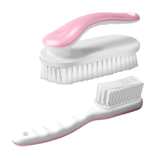 2Pack Shoe Cleaning Brush Household Laundry Clothes Scrubbing for Stains Bathroom Ergonomics Grip Easy Hold (2, Pink) - color: Pink
