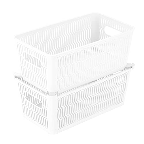 Simplify 2Pk Small Slide 2 Stack It Tote Basket | Storage & Organization | Open Bins with Stackable Capability | Bathroom | Crafts | Pantry | Playroom | Office | White - color: White, size: Small, style: 2 Pack