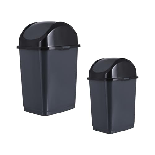 Superio Mini 1.25 Gallon and Small 2.5 Gallon Plastic Trash Cans with Swing Top Lid, Grey Waste Bin for Countertop, Desk, Vanity, Bathroom, 2 Pack (Grey) - size: 1.25 and 2.5 Gallon, style: 2 Pack