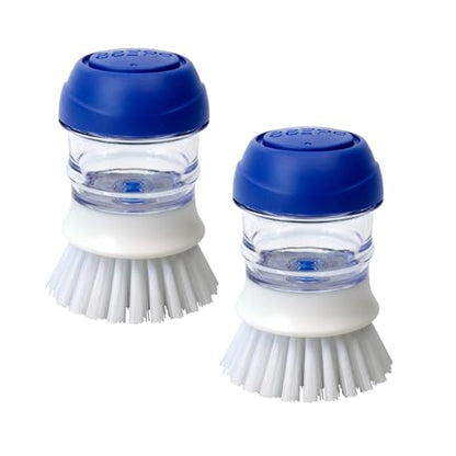 CELOX 2 Pack Dish Brush with Soap Dispenser Soap Dispensing Palm Brush for Cleaning Pots, Dishes - color: Blue and White Brush, size: 2 Pack