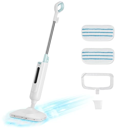 Sweetcrispy Steam Mop for Floor Cleaning,Lightweight Floor Steamer Cleaner for Hardwood/Tile/Laminate Floors Carpet, 2 Washable Pad, White and Green - color: White and Green, size: 43.31*5.7*11.6inch