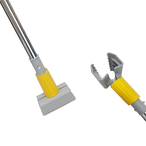 Heavy Duty Commercial Jaw Clamp Mop Handle 55.7 Inch Thickened Stainless Steel Yellow Mop Stick Industrial Grade Replacement Adjustable Mop Rod - color: Yellow, size: mop handle