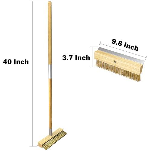 Commercial Oven Brush - Long Handle Pizza Oven Scraper Brush with Nylon & Brass Bristles for Grill & Bakery Cleaning