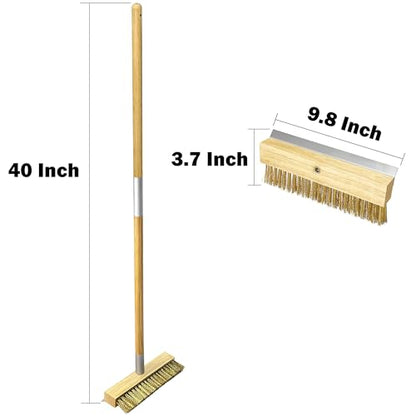 Commercial Oven Brush - Long Handle Pizza Oven Scraper Brush with Nylon & Brass Bristles for Grill & Bakery Cleaning