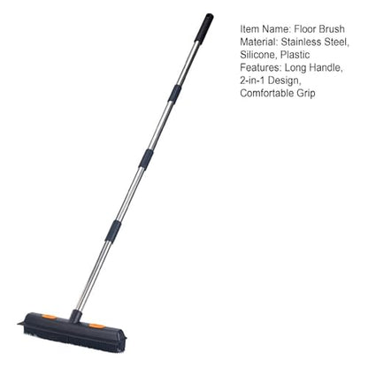Pet Hair Rubber Broom 2-in-1 Long Handle with Squeegee Lightweight Fur Remover Brush Ergonomic Grip Multi-Surface Cleaning Brush Suitable for Daily Cleaning Work B - color: B