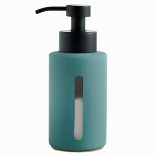 Enra Thick Glass Soap Dispenser with Clear Window,12oz Green Bathroom Soap Dispenser with Lotion Pump Hand Liquid Soap Dispenser Countertop Lotion Bottle for Bathroom(Green/Liquid Type) - color: Green/Liquid Type