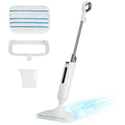 Steam Mop with Natural Sanitization, Floor Steamer, Tile Cleaner, and Hard Wood Floor Cleaner with Flip-Down Easy Scrubber, White
