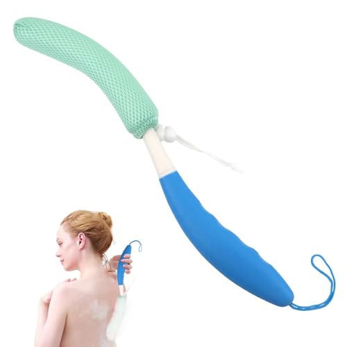 Back Scrubber for Shower，Mesh Sponge Body Shower Brush with Long Handle for Use in Shower Back Scrubber,Back Scrub for Exfoliating Body Scrubber (Blue and Green) - size: Blue+Green Handle (YS0125)