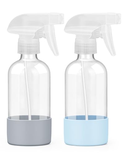 Worldgsb 2 Pack Glass Spray Bottles 8 oz, Empty Refillable Containers with Silicone Sleeve Protection, Glass Spray Bottles for Cleaning Solutions, Hair and Plants with Adjustable Nozzles Blue&Grey - color: Blue&Grey