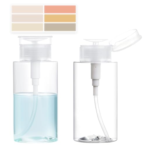 2 Pack Push Down Pump Dispenser, Empty Pump Bottle Dispenser with DlY Lables for Nail Polish, Makeup Remover, Alcohol, Facial Toner 6.7oz/200ML - size: 200ml/cc-2pcs