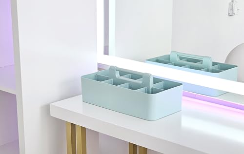 2 PACK - Portable DIY 8 Dividers Durable Plastic Tote Basket Bin Tool & Supply Cleaning Caddy with Handle Made In USA (Mint) - color: Mint