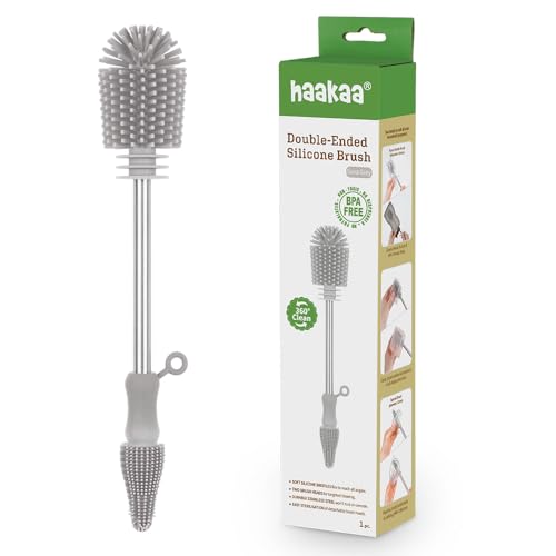 Haakaa Silicone Cleaning Brush Kit – Household Cleaning Brushes for Bottles and Crevices – Food-Grade Silicone: Dishwasher Safe (Brush-Grey) - color: Brush-grey