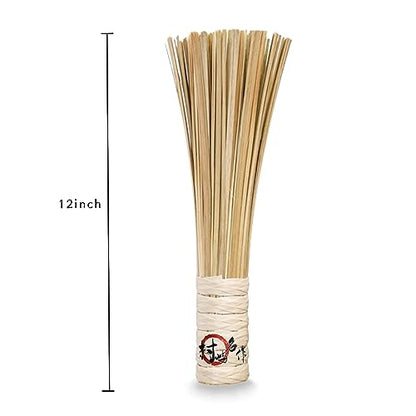 12-Inch Bamboo Wok Brush, Flat Brush, Kitchen Cleaning Brushes for Scrubbing and Cleaning Cooking Pots, Pans and Grilling Utensils (1 Pack)