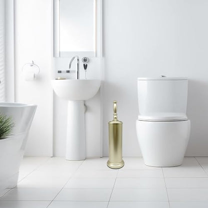 Metal Toilet Bowl Brush with Holder Premium Bathroom Cleaning Set Rustproof Hygienic Durable Elegant Finish - color: Matte Gold