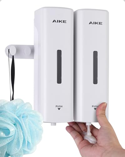 AIKE 2 Chambers Shower Shampoo and Conditioner Dispenser 2 x 11.8 fl.oz. for Bathroom(White) - color: White, size: Double Chamber