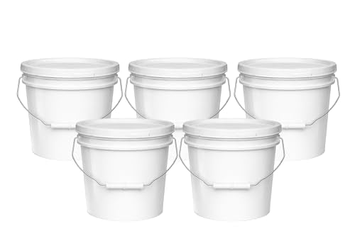MKS Plastics 2-Gallon Bucket with Airtight Lid – Made in USA, Food Grade BPA Free Plastic, Heavy Duty Multi-Use, Metal Handle with Grip, Stackable Storage – White, 5 Pack - color: 2 Gallon - White, size: 5
