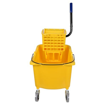 Side-Press Wringer Commercial Mop Bucket on Wheels, 35-Quart, Yellow Mop Bucket for Professional/Industrial/Business Heavy-Duty Floor Cleaning/Mopping