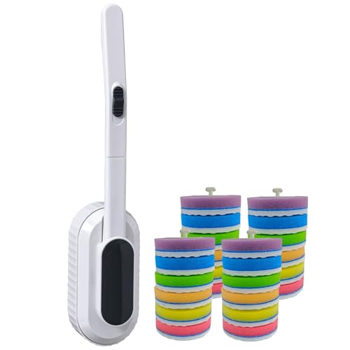 White Disposable Toilet Brush Wall-Mounted with 24 Replacement Heads, No-Drill Hygienic Bathroom Cleaning Kit