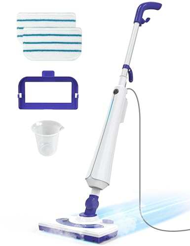 Aspiron Professional Steam Mop Cleaner, 1300W Floor Steamer with Detergent Chamber, 25S Heat Up, Lightweight Steamer for Cleaning with 2 Washable Pads, Safe for Tiles, Upholstery, Hardwood, White