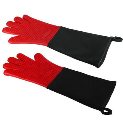 1 Pair Extra Long Professional Oven Mitts, Non-Slip Silicone Grip Heat Resistant,19.7" Length,Up to 572℉ for BBQ Cooking Baking Grilling (Red) - color: Red