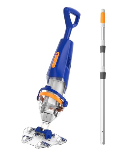 Great Shark Cordless Pool Vacuum with Remote Power Switch, 1.8m Telescopic Pole, 75 Min Runtime, 18 GPM Suction, Handheld Pool Vacuum for Above Ground & Inground Pools, Spa & Hot Tub - color: blue
