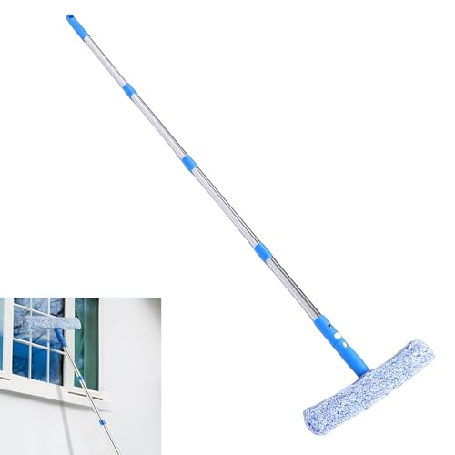 Haofy Professional Window Cleaning Kit 9.8FT Adjustable Extension Pole with Interchangeable Squeegee & Brush for High Windows Car Glass Shower Doors No Streak Cleaning Equipment Home Use