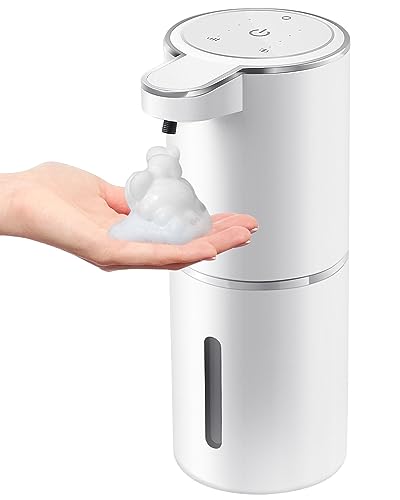 Automatic Foaming Soap Dispenser, 4-Level Adjustable Foam, Wall Mount, USB Rechargeable, 12.8oz/380ml, Touchless Hand & Dish Soap Dispenser for Bathroom, Kitchen, Hotel, Restaurant - color: White, style: Foam
