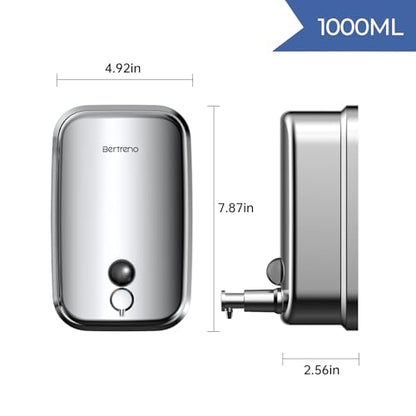 Commercial Soap Dispenser Wall Mount Stainless Steel Soap Dispensers Liquid Manual Anti-Leak Pump Hand Soap Dispenser for Bathroom Kitchen Silver (35 fl.oz./1000ml) - color: Silver, size: 1000ml