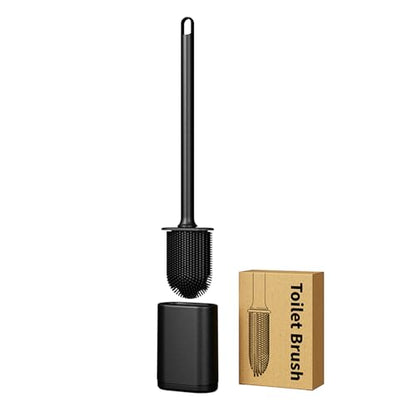 Dual-Sided RV Silicone Toilet Brush with TPR Bristles & Detachable ABS Handle Set, Wall Mountable Toilet Bowl Brush,Flexible Cleaners Brushes for 360°Deep Cleaning Bathroom/Camper (Black) - color: Black