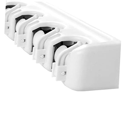 KALLORY Multifunctional Broom Organizer and Mop Holder Wall Mounted Storage Rack with Positions and Hooks and Sturdy Design for Kitchen Garage Laundry and Office Use