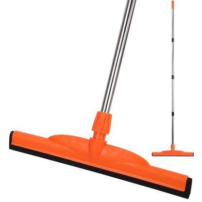 Floor Squeegee Broom 62.2" Adjustable Long Stainless Steel Handle 17.2" | EVA Double-Layer Foam Blade Multi-Purpose for Bathroom, Deck, Window Cleaning(Orange)