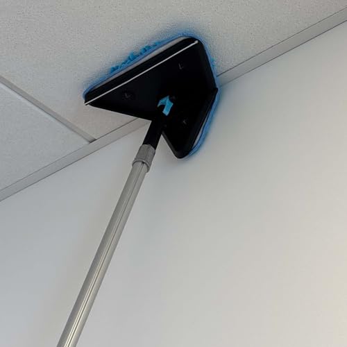 20 Foot Painted Wall Cleaner Mop with 12 Ft Heavy Duty Extension Pole, 3-in-1 High Ceiling Cleaning Tool with 4 Microfiber Chenille Pad, Cobweb Duster, Fan, Baseboard, Window Squeegee Kit (12ft) - size: 12ft