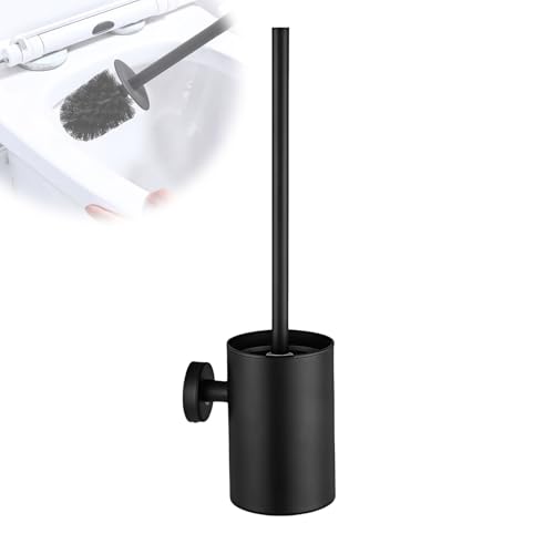 Matte Black Toilet Brush with Long Handle, Stainless Steel Toilet Bowl Brush and Holder Set, 2 in 1 Wall Mount Freestanding Splash Proof Toilet Brush for Bathroom Home RV