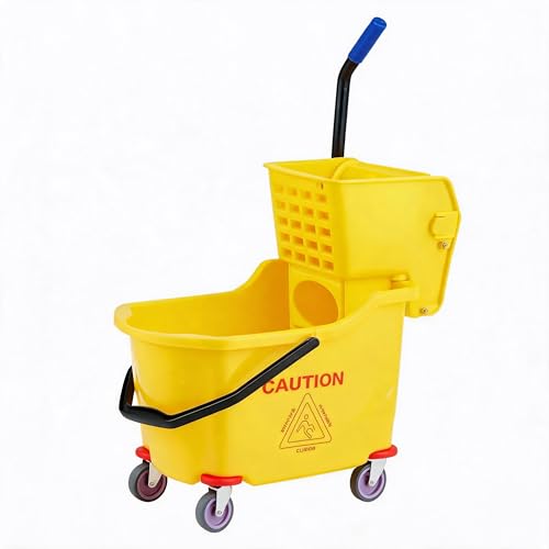 Commercial Mop Bucket with Wheels and Side Press Wringer, 35 Quart Large Capacity Floor Cleaning System for Janitorial, Kitchen, Restaurant, Office & Industrial Use, Yellow