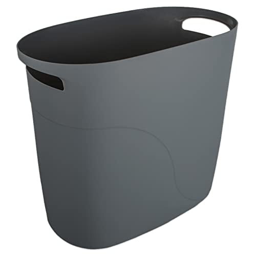 JiatuA Plastic Small Trash Can Slim Waste Basket with Handles 3.2 Gallon Narrow Garbage Container Bin for Bathroom, Bedroom, Kitchen, Home Office Under Desk, Dorm, Laundry Room, Kids Room, Dark Grey - color: Dark Grey, size: 3.2 Gallons