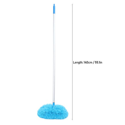 Ceiling Fan Duster with Extension Pole, 360 Degree Rotation Extra Long Round Duster Washable Cobweb Brush for Outdoor Indoor (Blue) - color: Blue