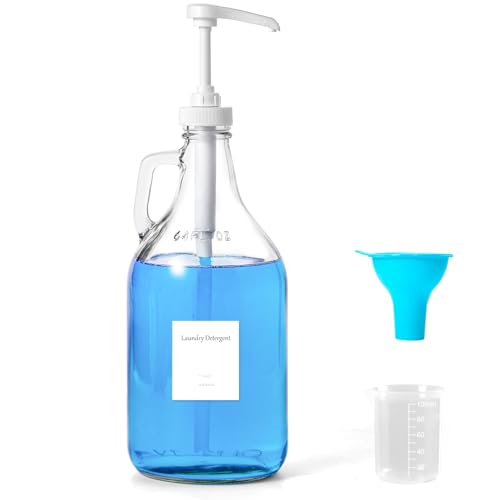 Glass Laundry Detergent Dispenser with Pump, 64OZ Liquid Laundry Soap Dispenser, Fabric Softener Dispenser Bottle for Laundry Room Organization and Storage, 1 Pack - color: 1p