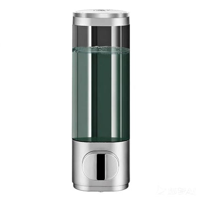Silver Manual Bathroom Wall Mounted Soap Dispenser, 10oz/300ml Single Bathroom Shampoo and Conditioner Dispenser, Clear Plastic Refillable Liquid Lotion Pump Dispenser and Organizer - color: Silver