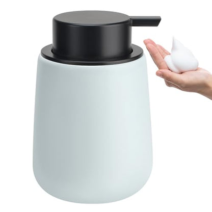 Soap Foaming Dispenser Ceramic with Easy-to-Press Pump Hand Foam Dispenser for Shampoo Bathroom Kitchen 12 oz - color: Foam-lightblue
