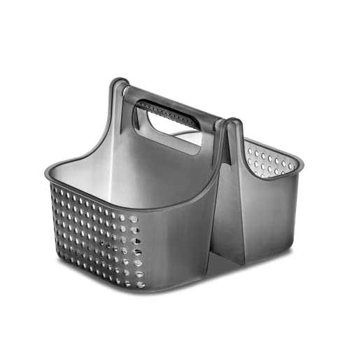 madesmart Premium Portable Shower Caddy, Hold Soap, Shampoo, Hair Supplies and Beauty Products, Cleaning Supplies Organizer for Home, Dorm, Plastic Shower Tote, Soft Handle, Smoke - color: Carbon, size: Small