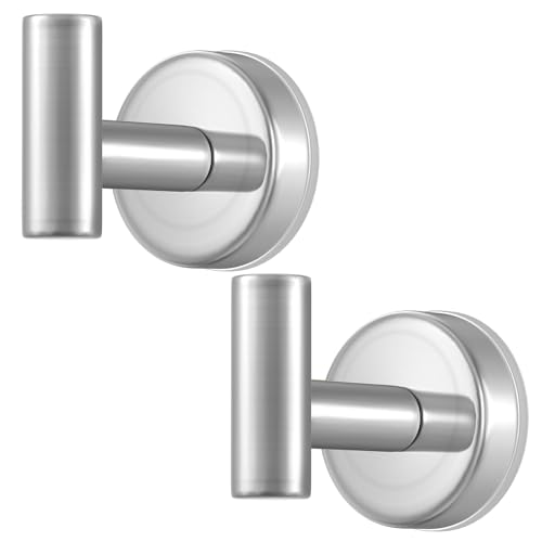 Suction Cup Hooks for Shower, Shower Hooks for Hanging Towels, Robes, Bath Balls, Stainless Steel Towel Hooks for Bathroom Wall, Glass Door, Kitchen, Mirror, Tile (2 Pack，Silver) - color: Silvery, size: Suction Cup "T" Shape - 2 Pack