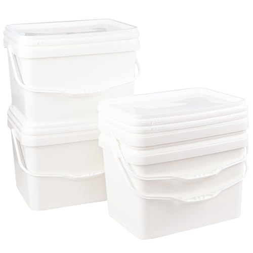 5 Gallon Rectangular White Food Grade Bucket with Handle, Set of 4 | Reusable White Plastic Bucket Set, Plastic Handles, Easy Stack and Store, for Camping, Fishing, Home Organization - size: 5 gallon, style: Rectangular