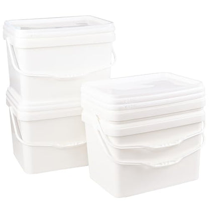 5 Gallon Rectangular White Food Grade Bucket with Handle, Set of 4 | Reusable White Plastic Bucket Set, Plastic Handles, Easy Stack and Store, for Camping, Fishing, Home Organization - size: 5 gallon, style: Rectangular