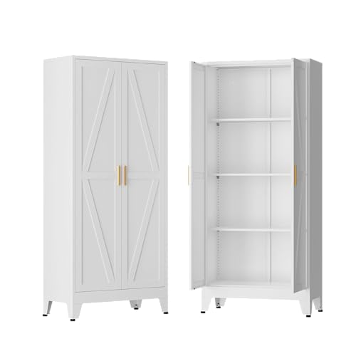 61" H Metal Storage Cabinets,Garage Cabinet,Broom Closet Storage Cabinet,Blue Storage Cabinets,Utility Cabinet - color: White, size: 61"H-5 Shelves