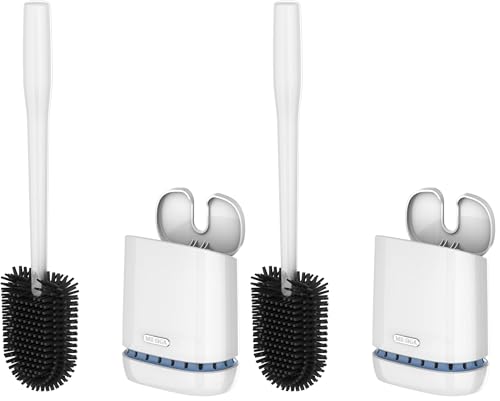 MR.SIGA Toilet Bowl Brush and Holder, Durable and Flexible Bristles, Wall Mounted Toilet Brush for Bathroom Cleaning, White, 2 Pack - color: White, size: 4.8"L x 3.1"W x 15.7"H (Pack of 2)
