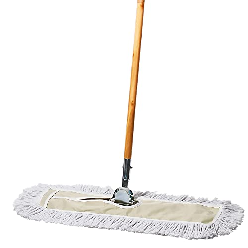 Commercial Dust Mop & Floor Sweeper, 24 in. Dust Mop for Hardwood Floors, Cotton Mop Head, Wooden Broom Handle, Industrial Dry Mop for Floor Cleaning & Janitorial Supplies - size: 24 X 5 Inch